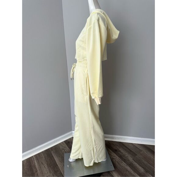 NWT For Love & Lemons Cropped Hoodie & Sweatpant 2Pc Tracksuit Set Yellow XXS - Picture 8 of 14